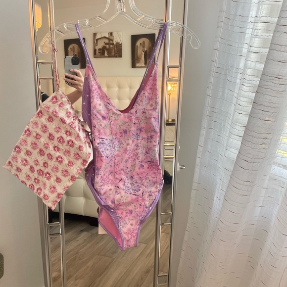 LoveShackFancy One Piece Swimsuit Purple Pansy NWT - Picture 2 of 5